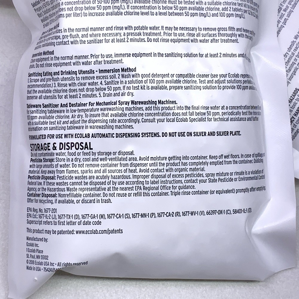 2-Pack KEYSTONE Ecolab 6100099 Smartpower Solid Sanitizer Tablets (2,000 Total)