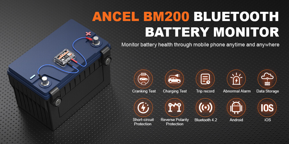 Portable ANCEL BM200 12V Car Battery Tester Bluetooth For Mobile IOS Android