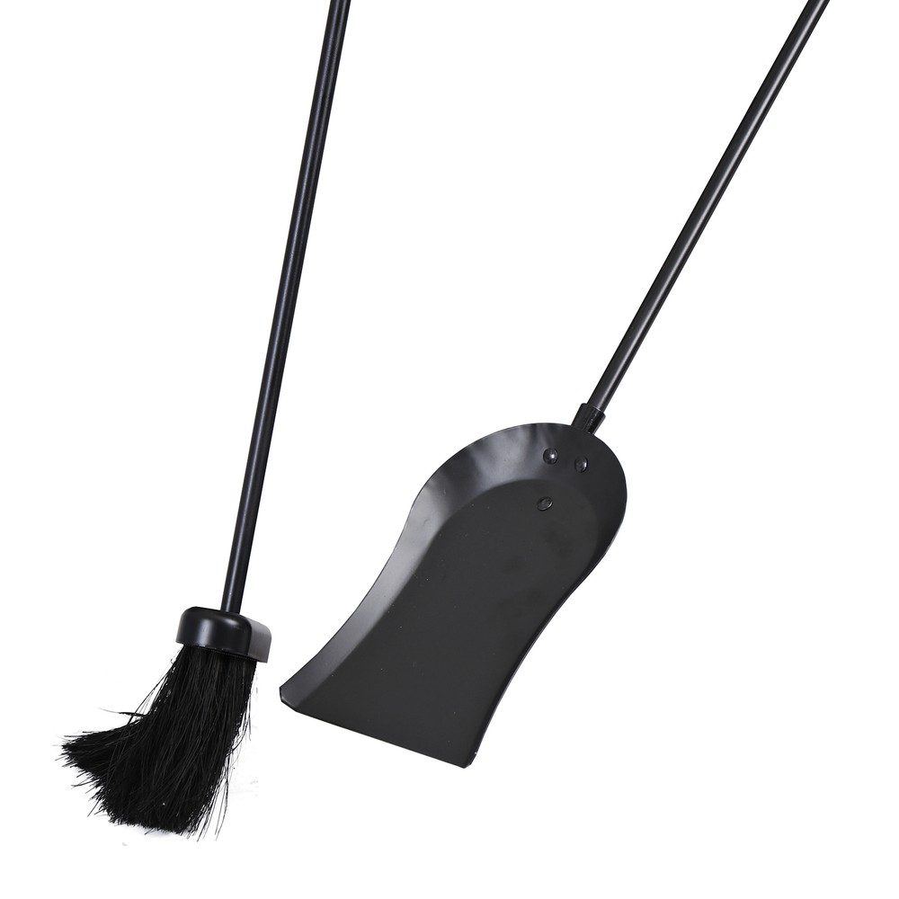 5 Pieces Fireplace Tools Sets Wrought Iron Firewood Kit w/Handle & Holder Black