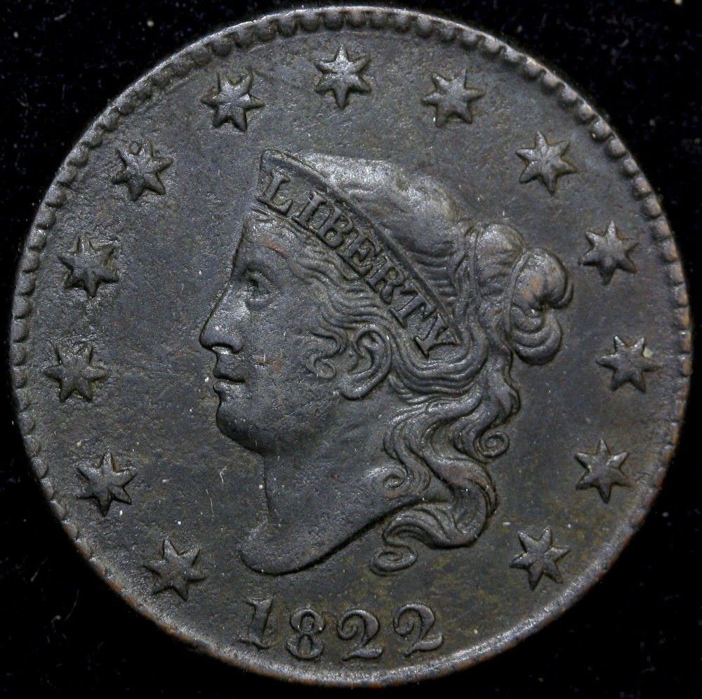 US 1822 Coronet Head Large Cent VF #D46