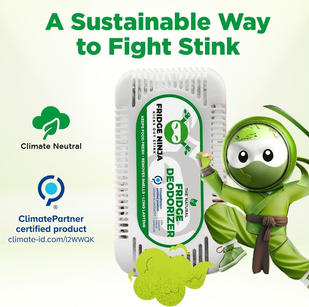 Fridge Ninja Fridge Deodorizer (2 Pack) - More Effective Than Baking Soda - Natu