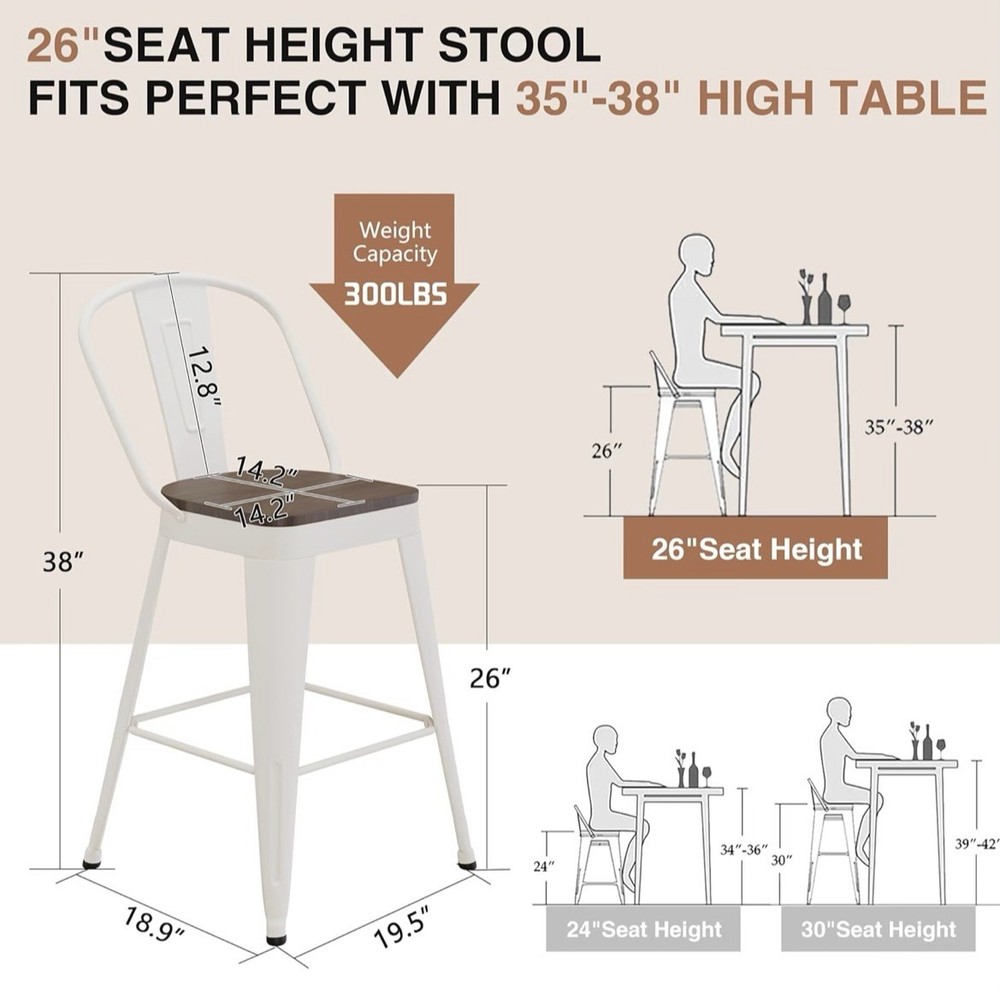 White Metal Barstools w/ Back Rest