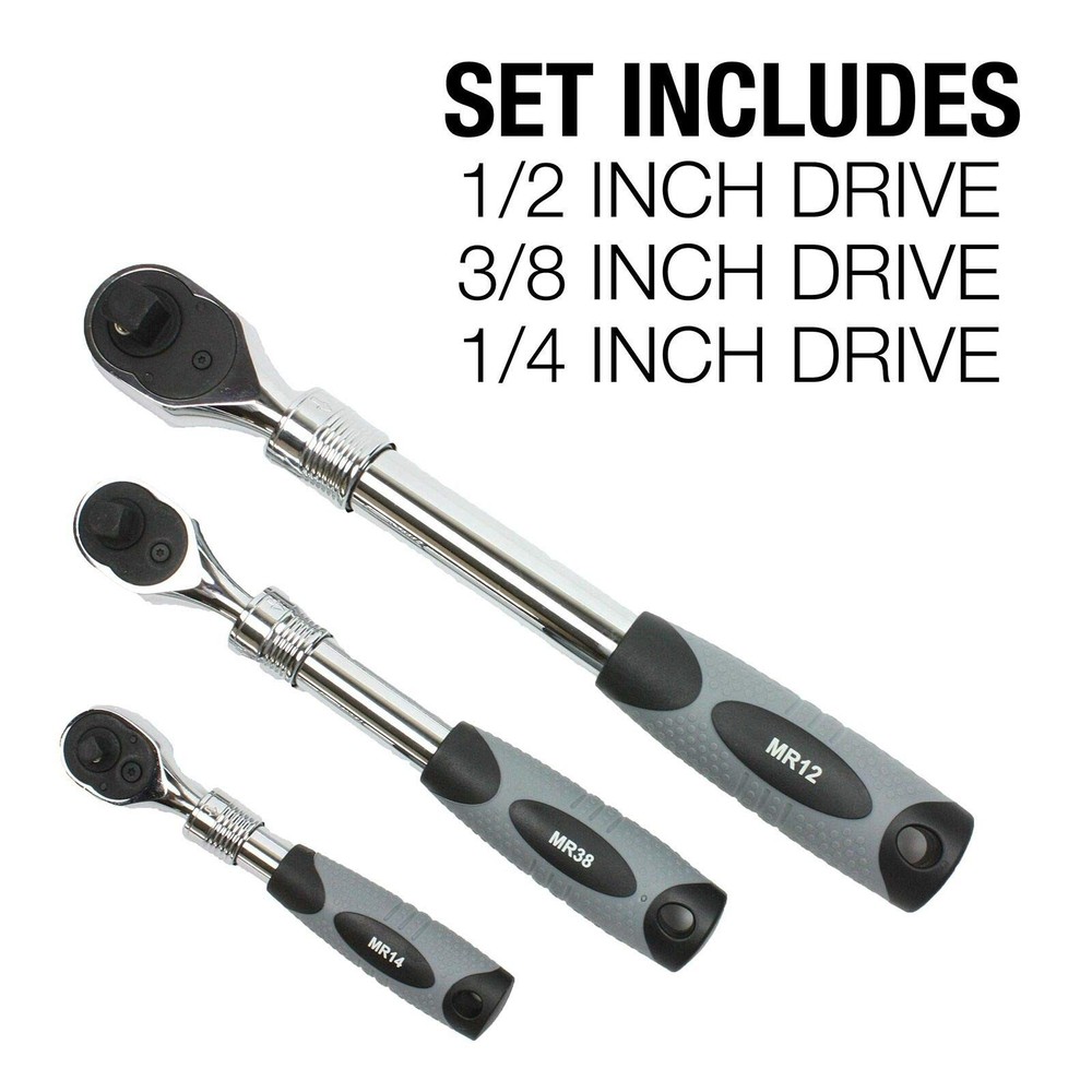 MR482 Extendable Ratchet Three Piece Set, Grey/Black