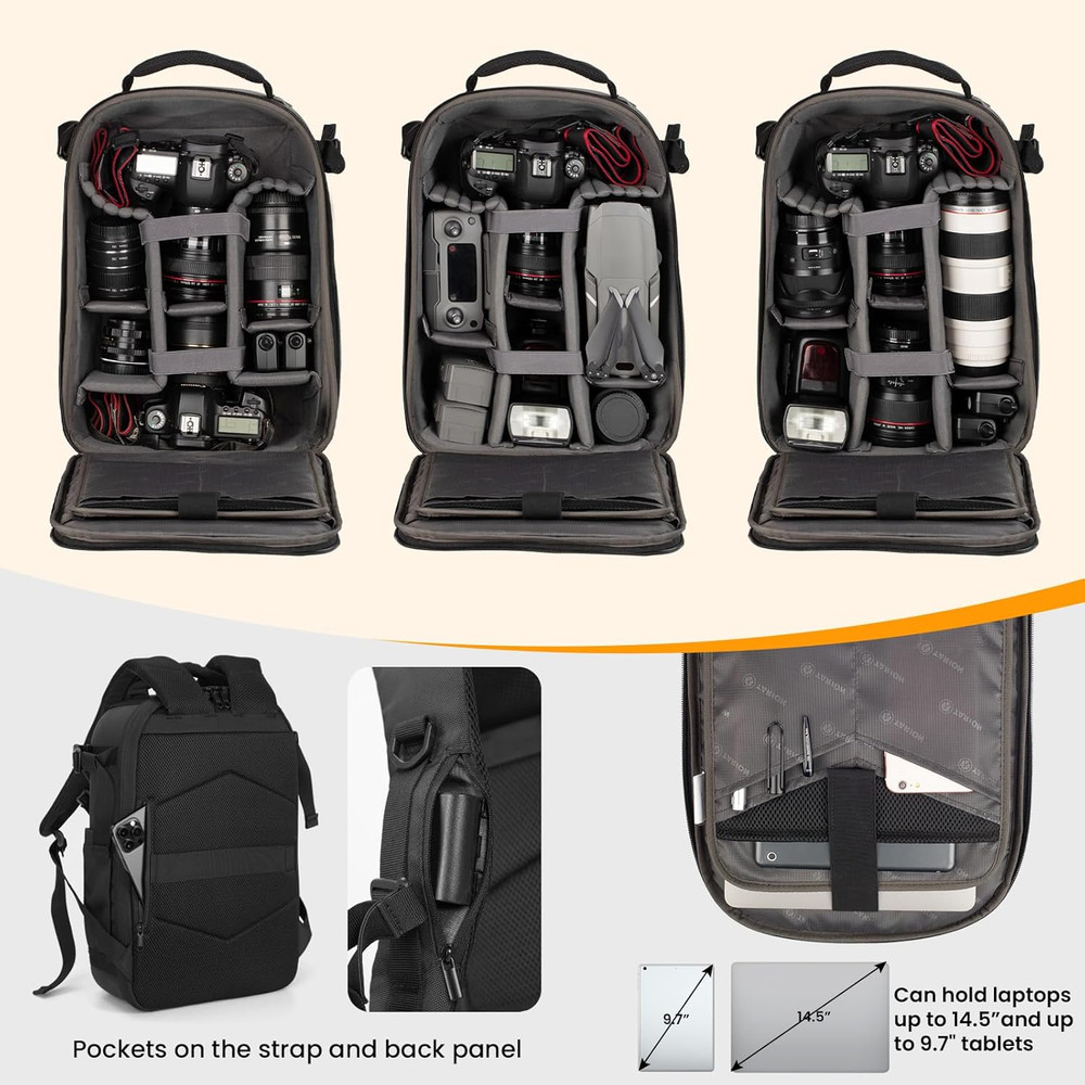 Hardshell Camera Backpack Bag - 3-Side Hard Case Professional Camera Bag with 14