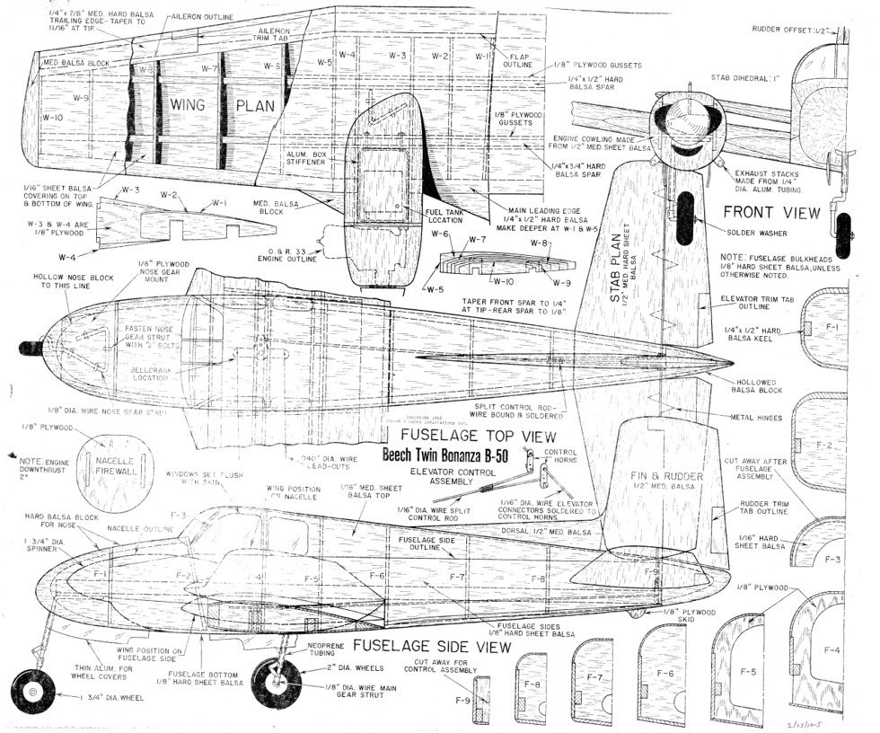 TWIN BEECH BONANZA PLAN ONLY ONE EVER PUBLISHED for a UC Scale Model Airplane