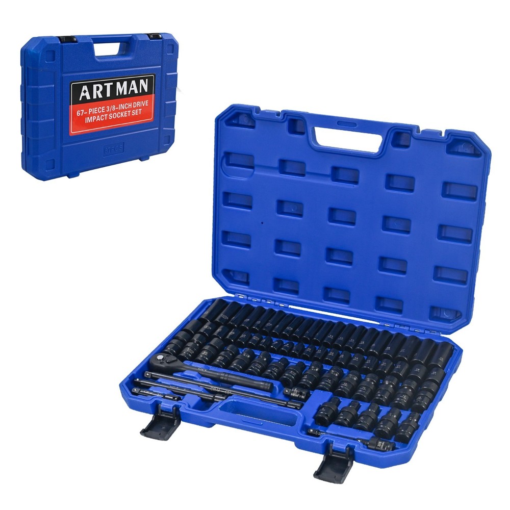 Air Tool Kit 67-Piece with Extensions Ratchets Connectors Black Blue
