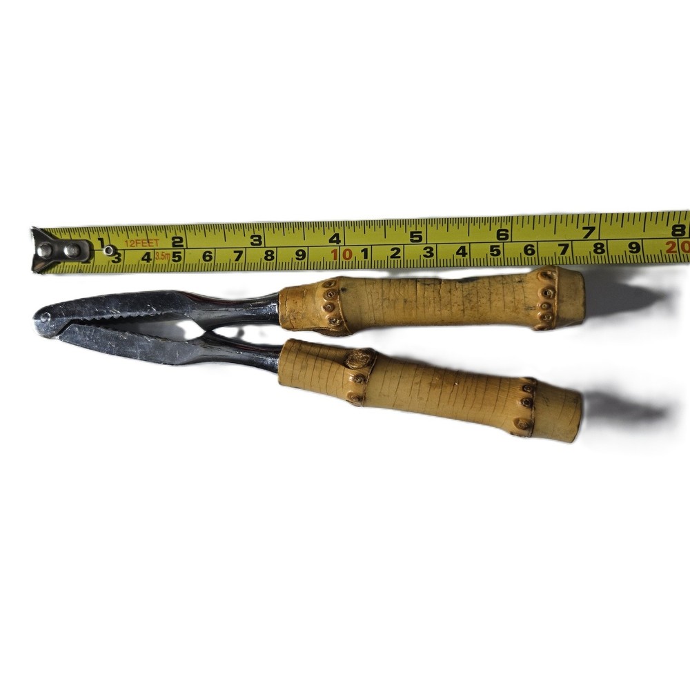 Vintage Bamboo Handle Nutcracker – Silver Metal Kitchen Tool