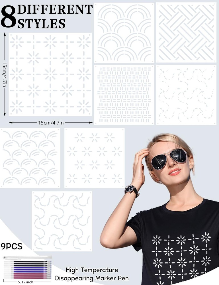 Gezan Sashiko Stencils Plastic Template Pattern Geometric White