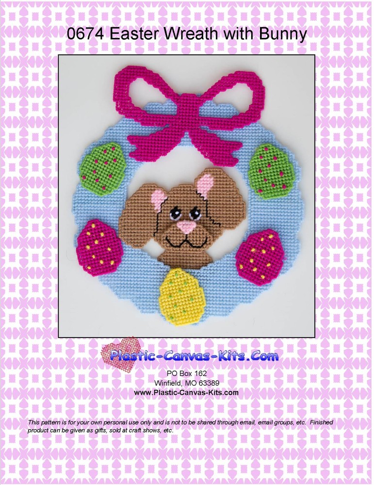 Easter Wreath with Bunny- Plastic Canvas Pattern or Kit