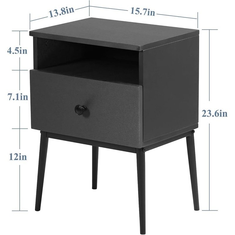 Multi-Functional Nightstand End Table W/ 3 Tiers Storage & Easy Assembly New