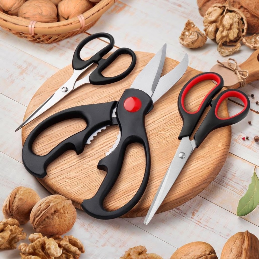 Kitchen Shears Set - QtoiKce Scissors 3 Pack All 7.48 inches, Silver