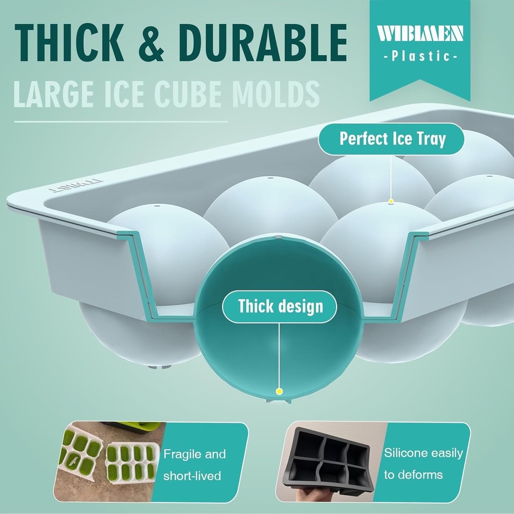 Large Blue Ice Cube Trays - Create Perfectly Shaped 2.5in Ice Balls for Drinks