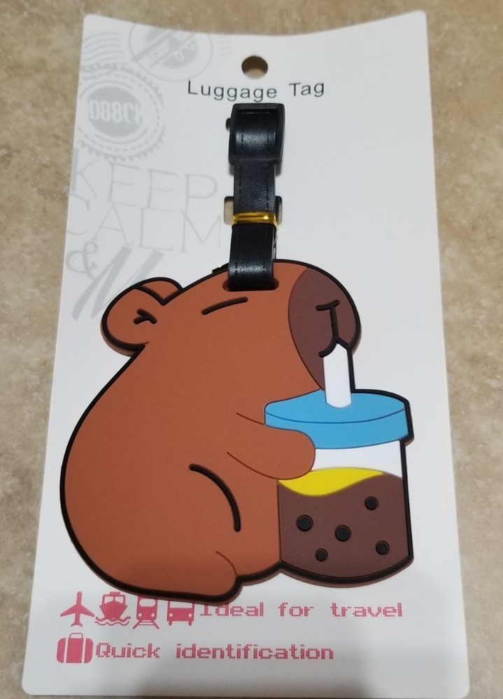 Capybara Drinking Boba Luggage Tag
