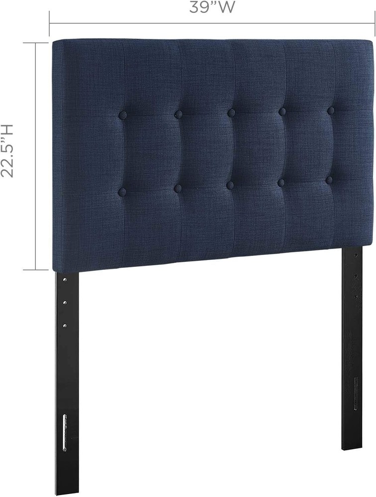 Modway Emily Tufted Button Linen Fabric Upholstered Twin Headboard in Navy