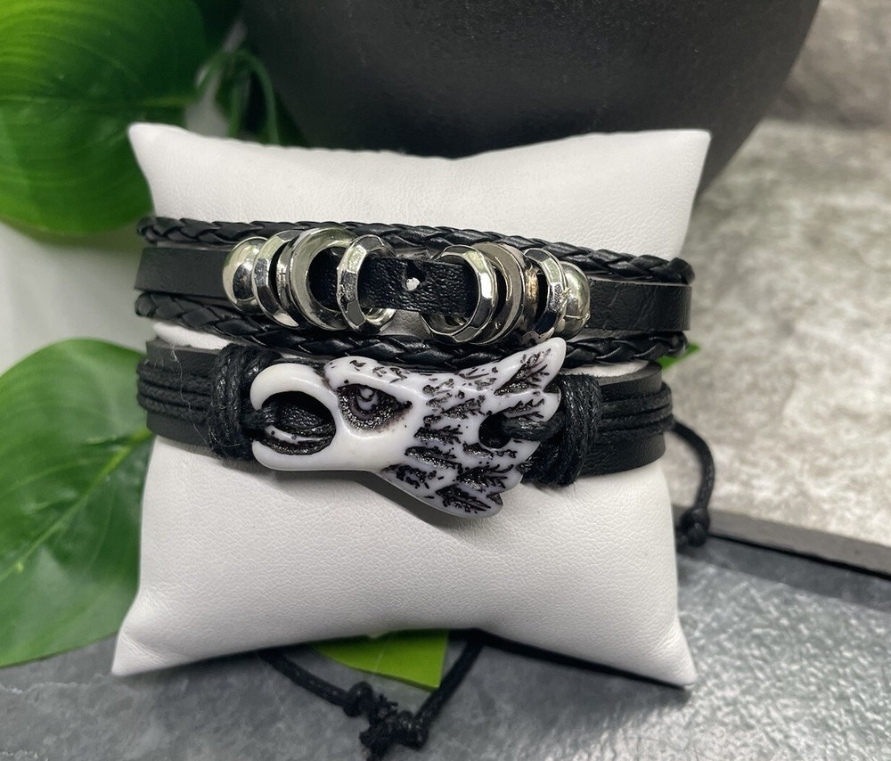 2 PC PU Leather Bracelet Stackable Adjustable Tie Free Ship B3298