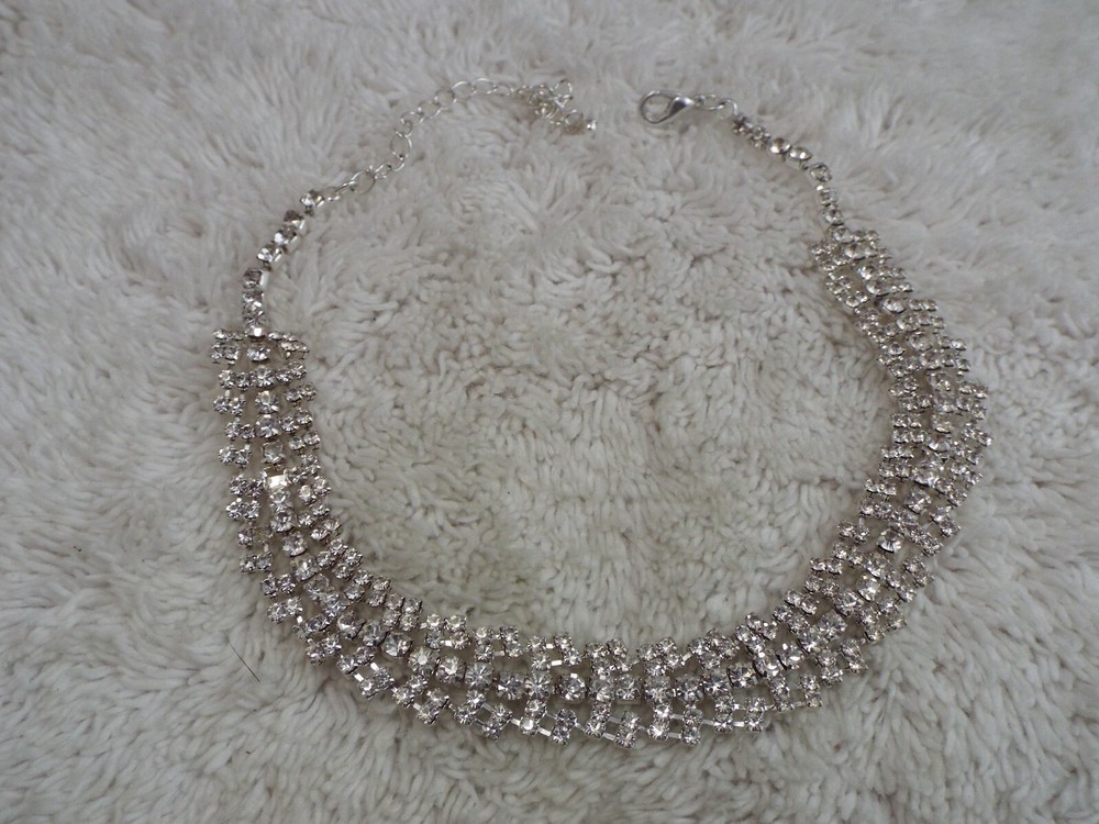 Silvertone Rhinestone Choker Necklace (A45)