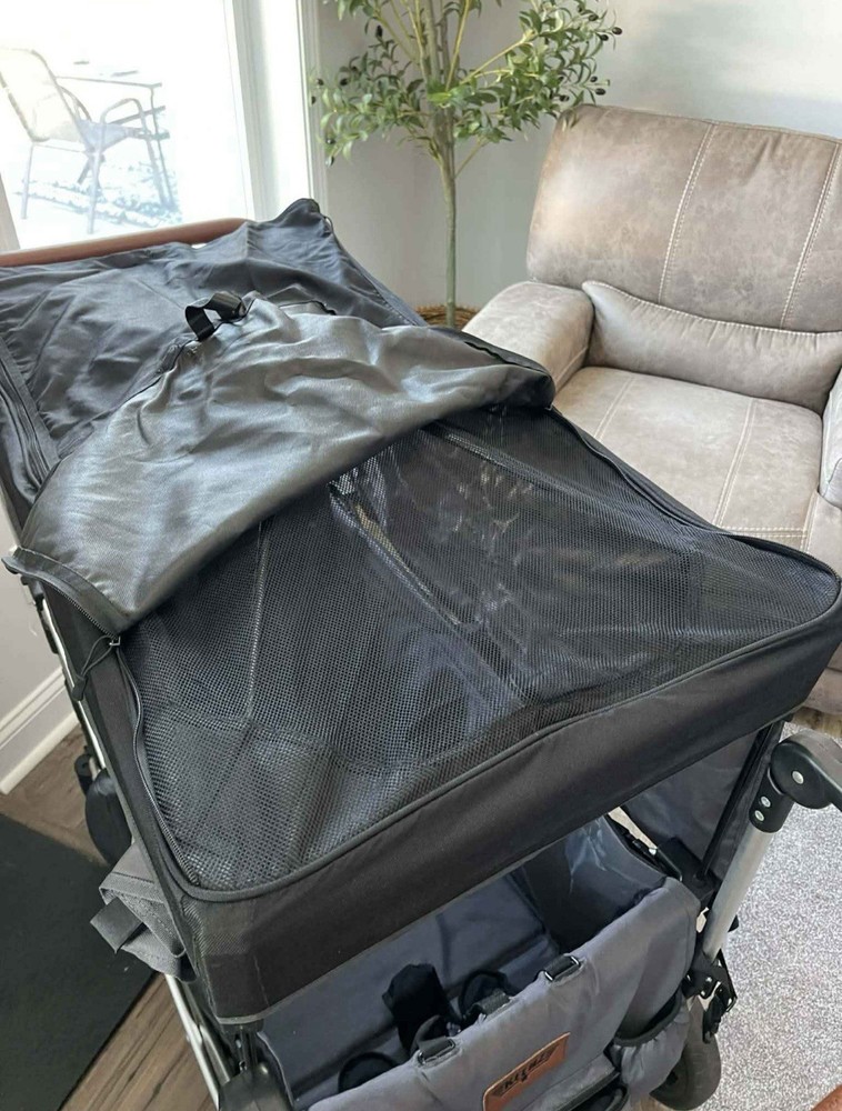 Keenz Pull-Along Wagon Stroller Black Double Seating Canopy Storage Rubber Tires