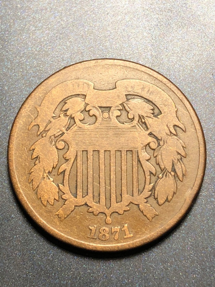 1871 Two 2 Cents Piece VG+ Circulated