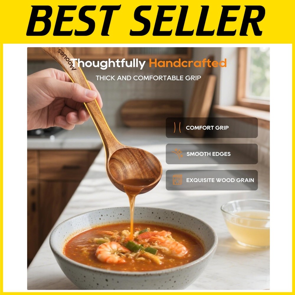 Teak Wood Ladle Set with Back Hooks