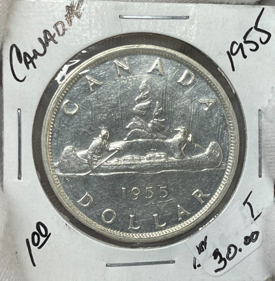 1955 Canada One Dollar Silver Coin Excellent Condition
