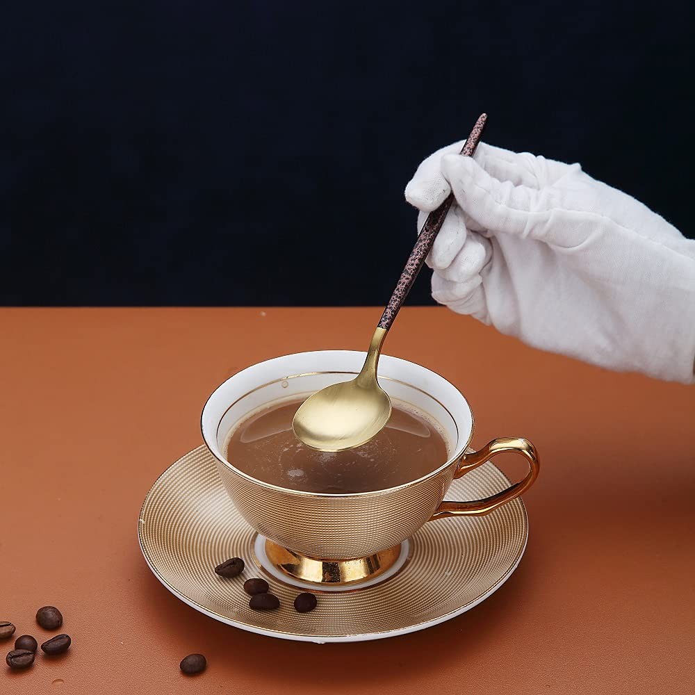 Silverware 20 Pieces Moon Surface Handle and Matte Gold Head Flatware Stainle...