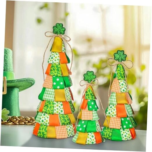 3 PCS St Patricks Day Table Decorations Shamrock Cone Tree Centerpiece Decor