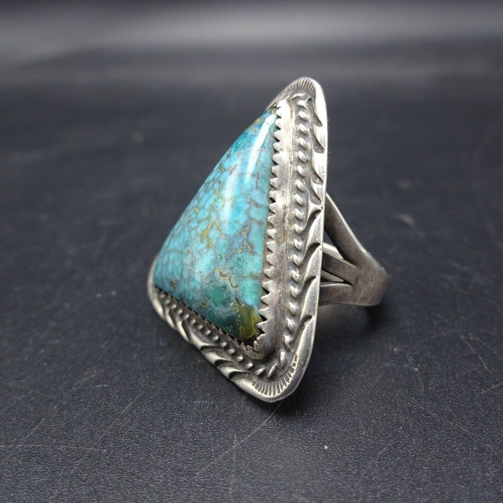 Vintage Sterling Silver TURQUOISE with Webbed Matrix RING size 7 Triangle