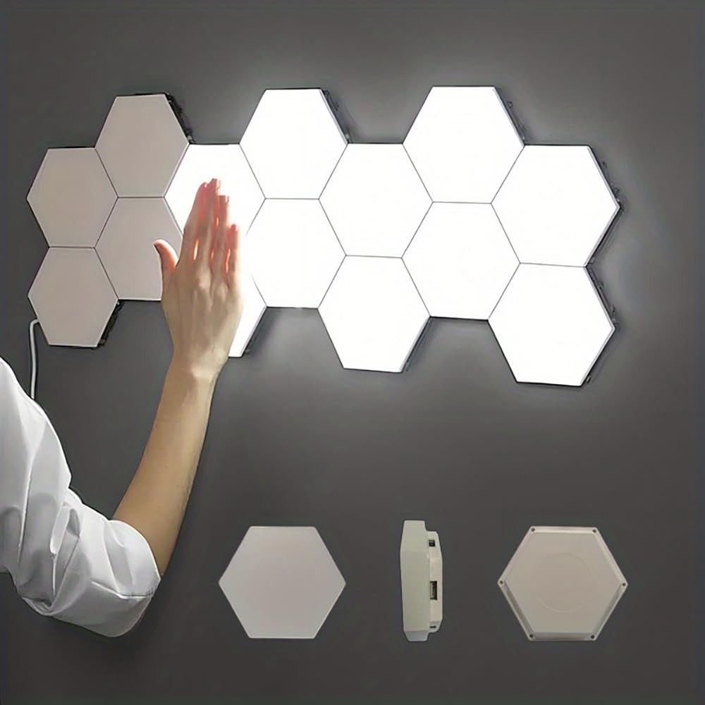 YXQUA Hexagon Lights, Minimalist White Touch Night Light, Center Touch-Sensitive