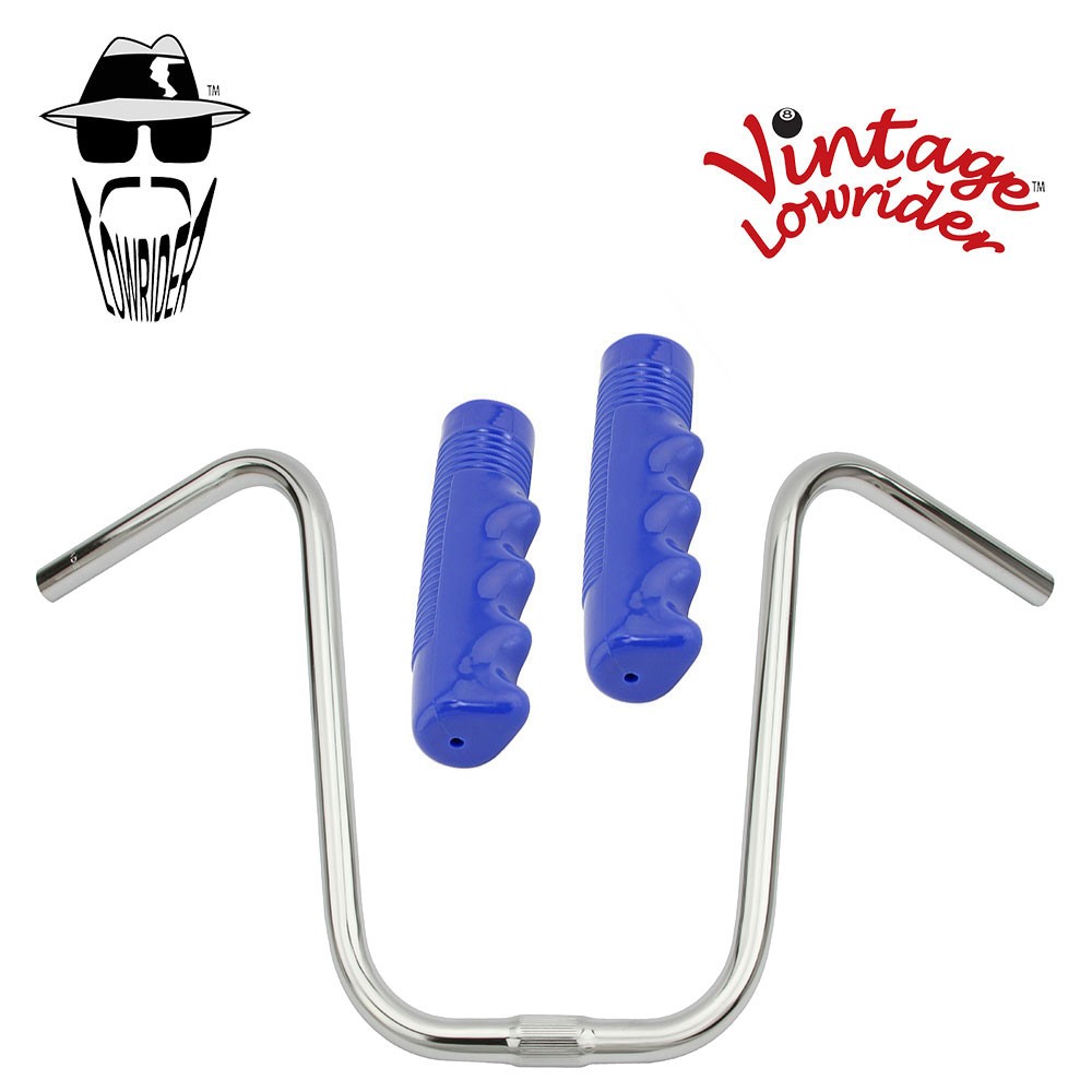 Original Lowrider 13" 25.4 U Handlebar Chrome 120mm Grips Solid/Blue