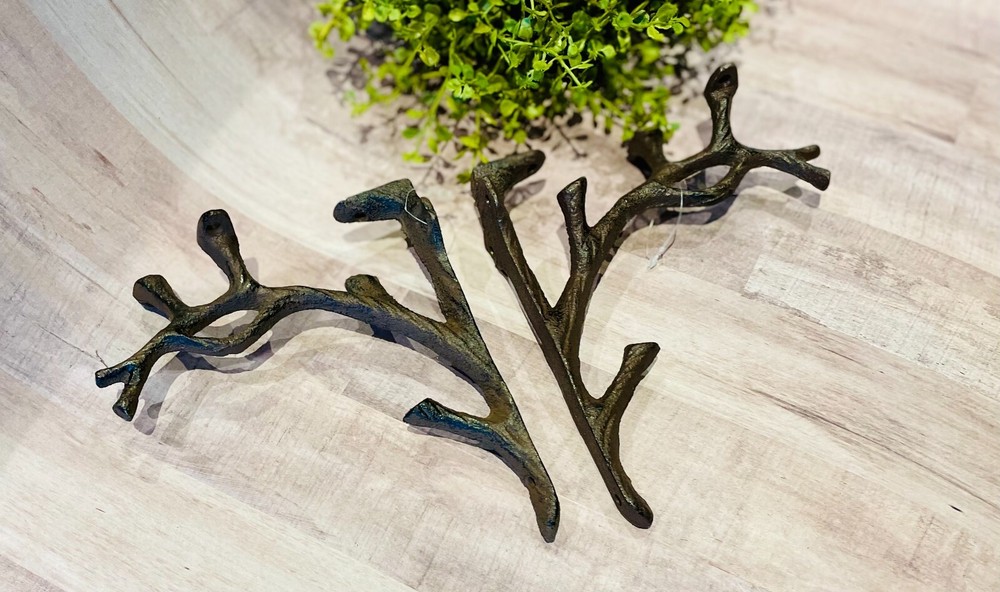 2 Rustic Cast Iron Shelf Bracket Wall Mount Hardware Brace Tree Branch Sculpture