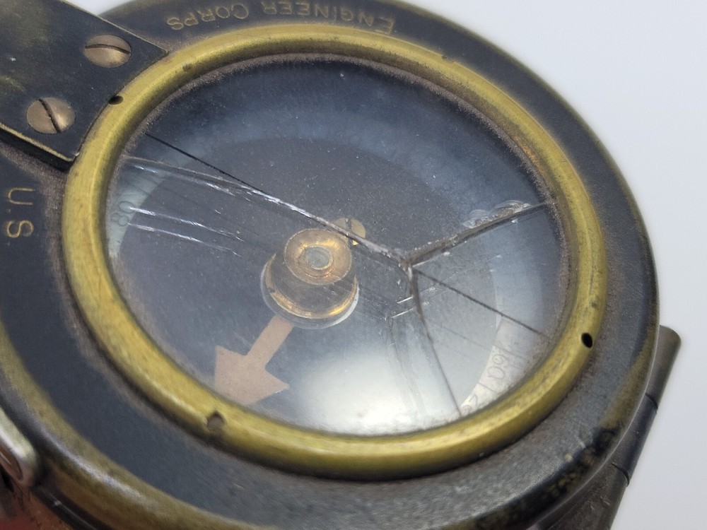 1918 US Engineer Corps WWI Compass C-E No 27812 Solid Brass Antique With Case