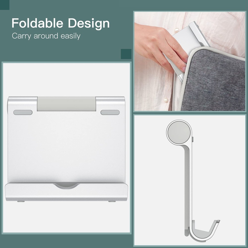 JETech Tablet Stand, Adjustable Portable Desktop Holder, Foldable Dock Silver