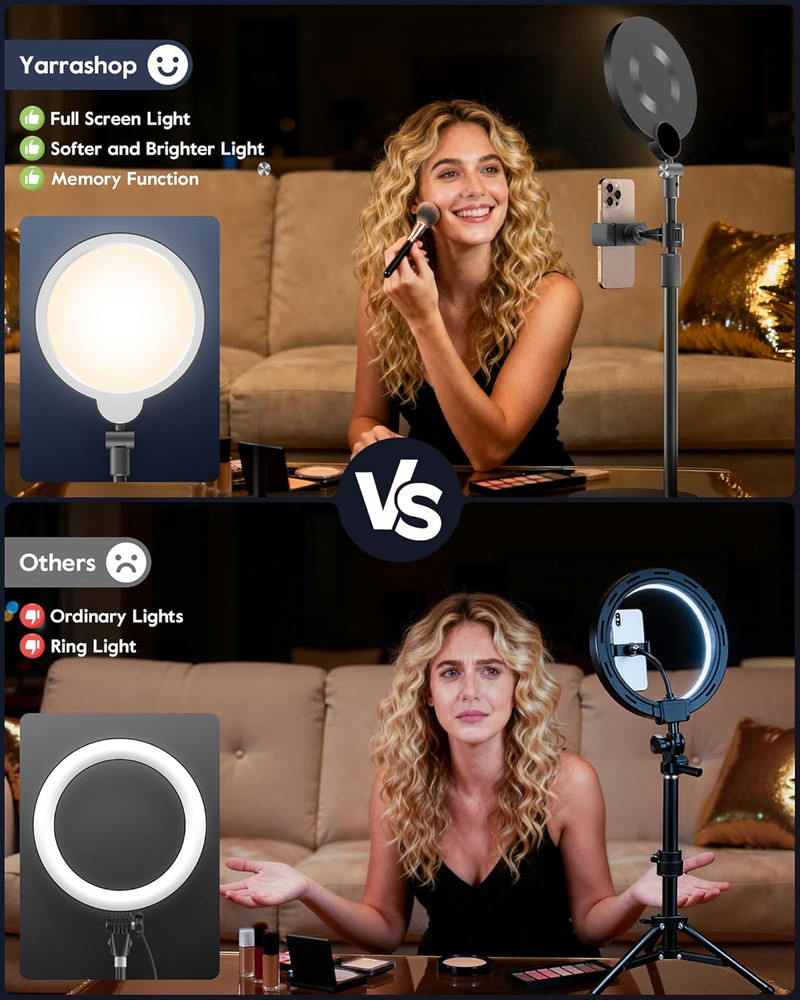 Dimmable Ring Light with Stand for Desk, Adjustable Desk Light for Video Recordi