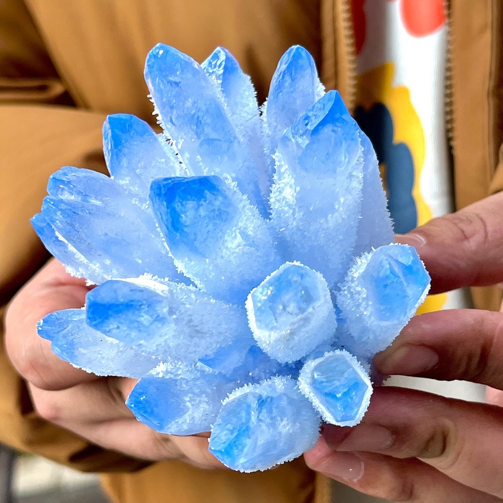 1.06LB Newly discovered blue Phantom Quartz Crystal Cluster mineral samples