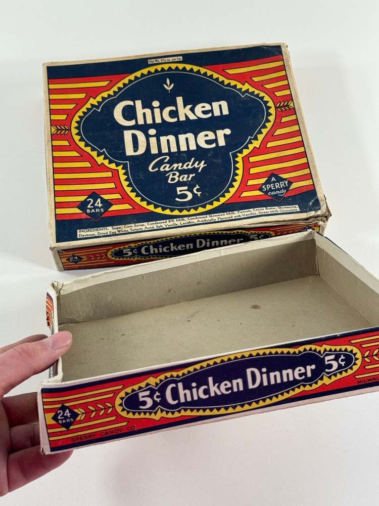 RARE 1920's Original Chicken Dinner Candy Bar 5 cent BOX nice see pics