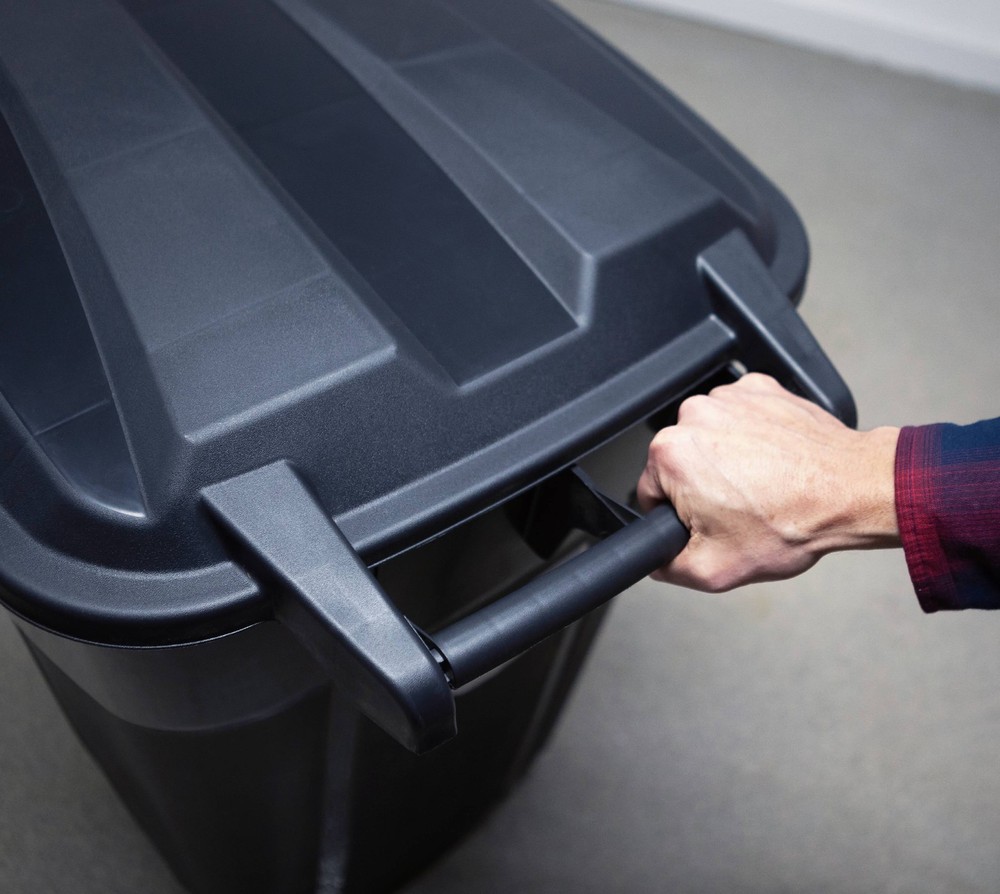 Hyper Tough 32 Gallon Wheeled Heavy Duty Plastic Garbage Can, Attached Lid,Black