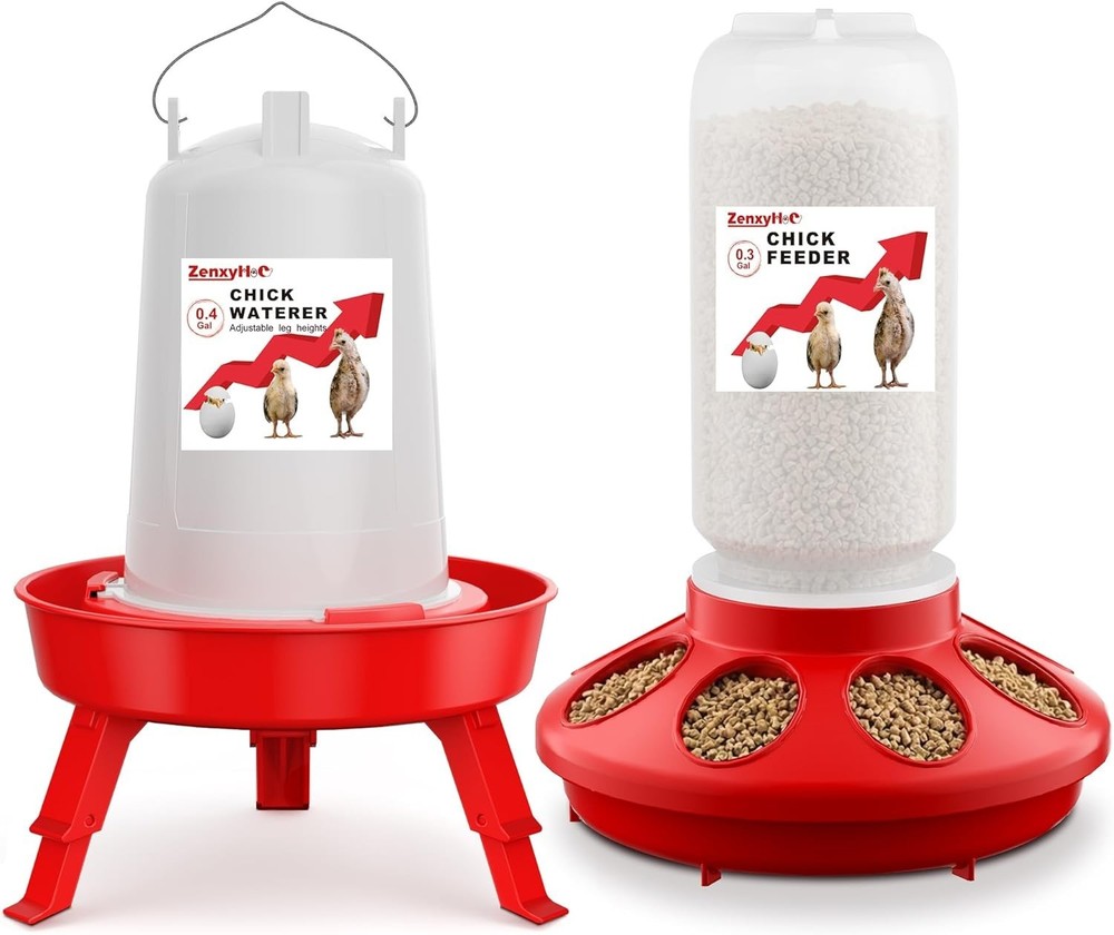 Adjustable Height Chick Feeder & Waterer Set - Space-Saving Anti-Drown Features