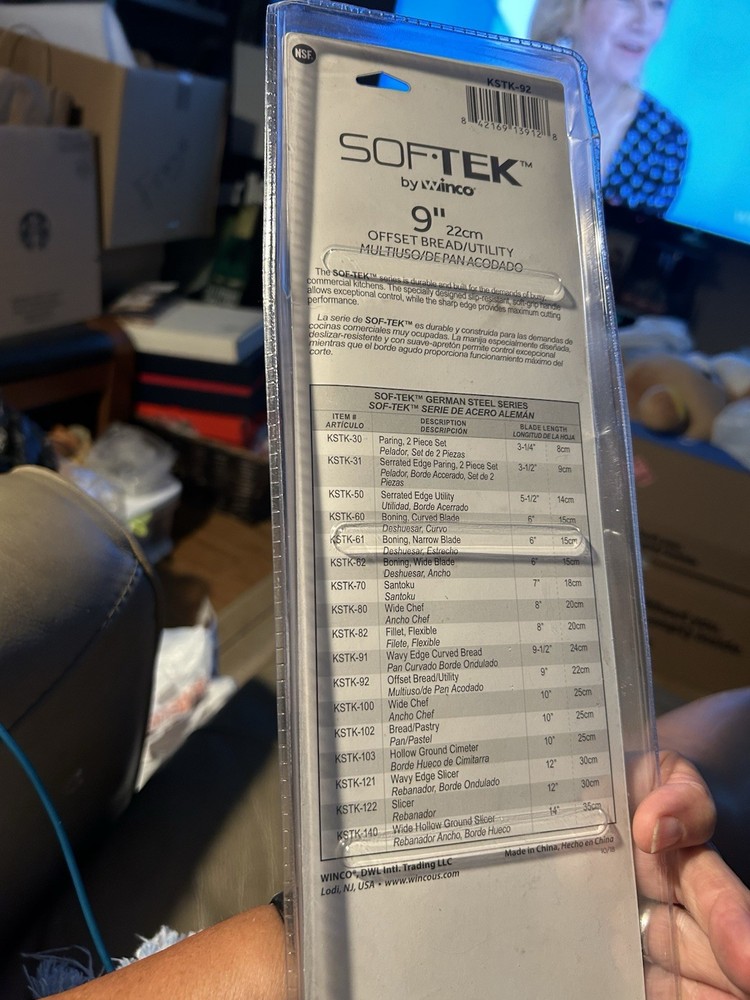 Winco SofTek 9" Offset Bread/Utility Knife KSTK-92 Soft Grip Handle German Steel