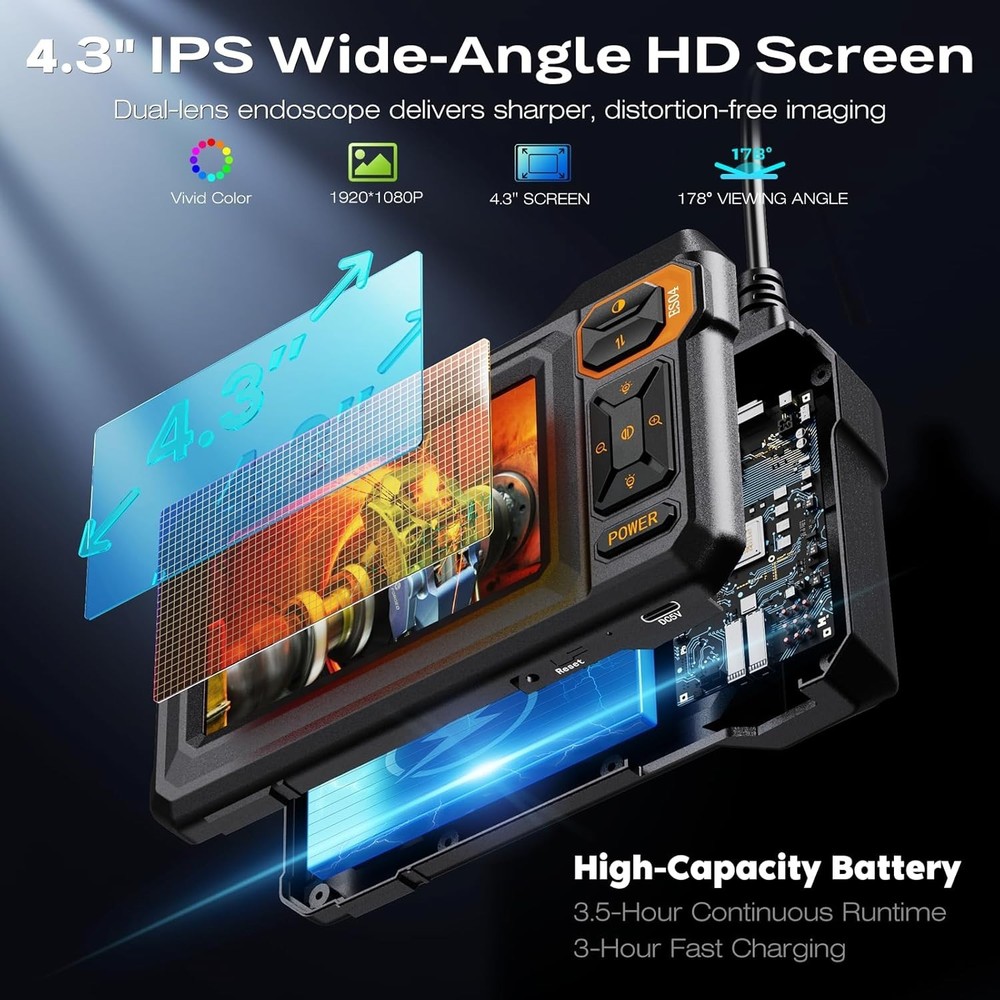 Borescope Dual Lens Endoscope Camera with Light, 4