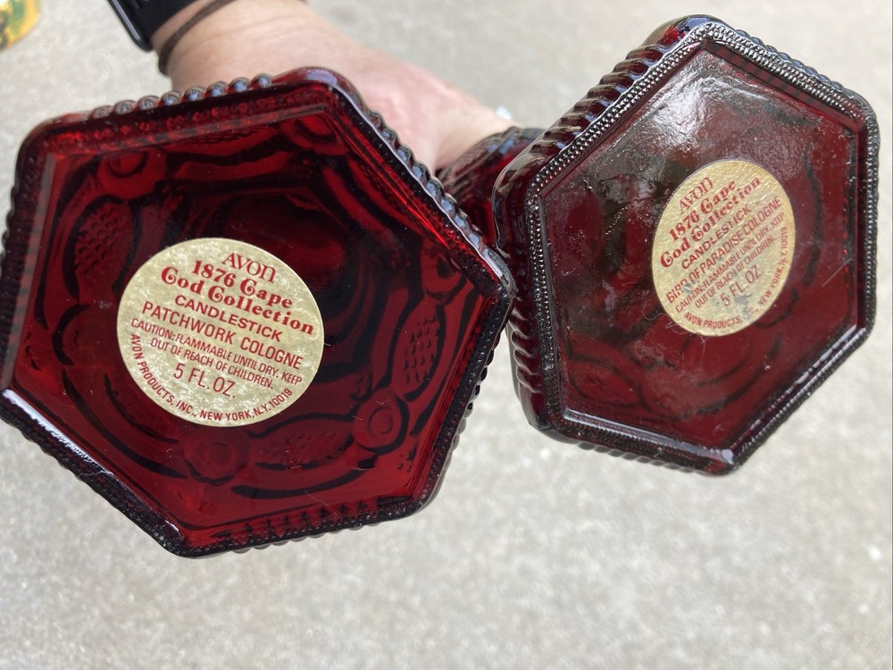 Avon 1876 Cape Cod Ruby Red Glass Candlestick Holders - Vintage - Pair 2 Empty