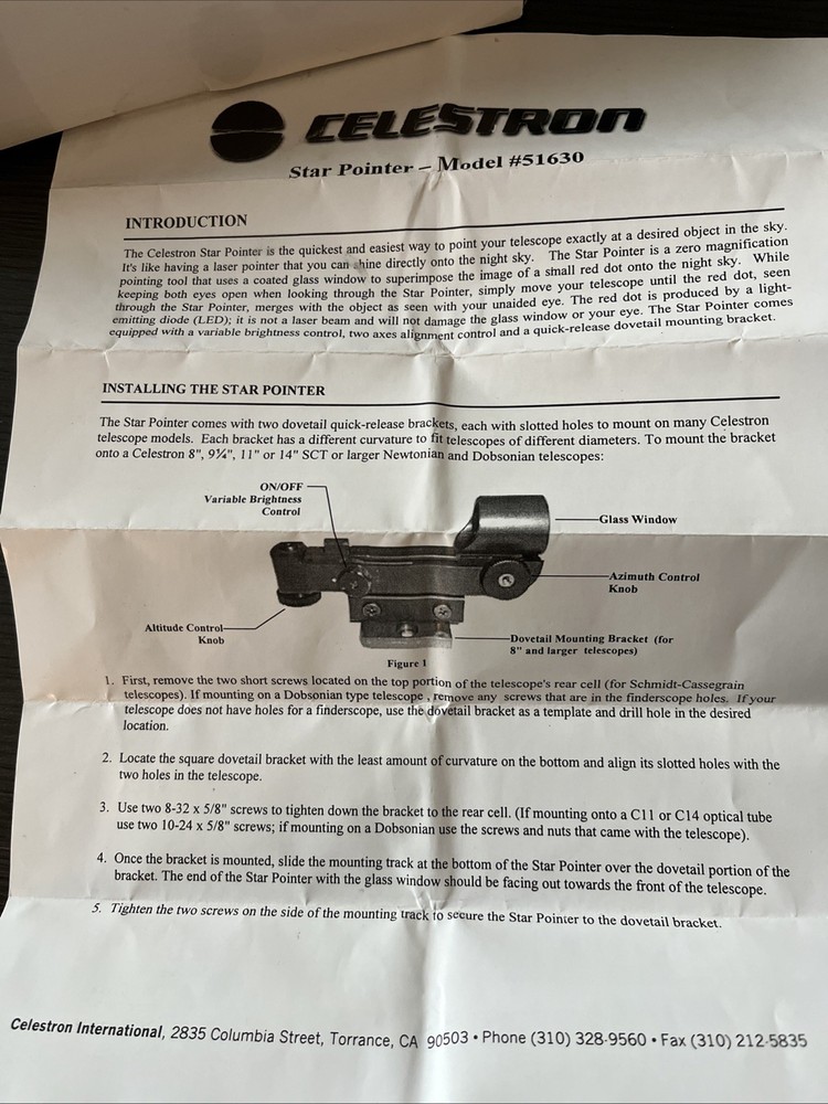 Celestron Star Pointer Red-Dot Finderscope Model 51630 Open Box