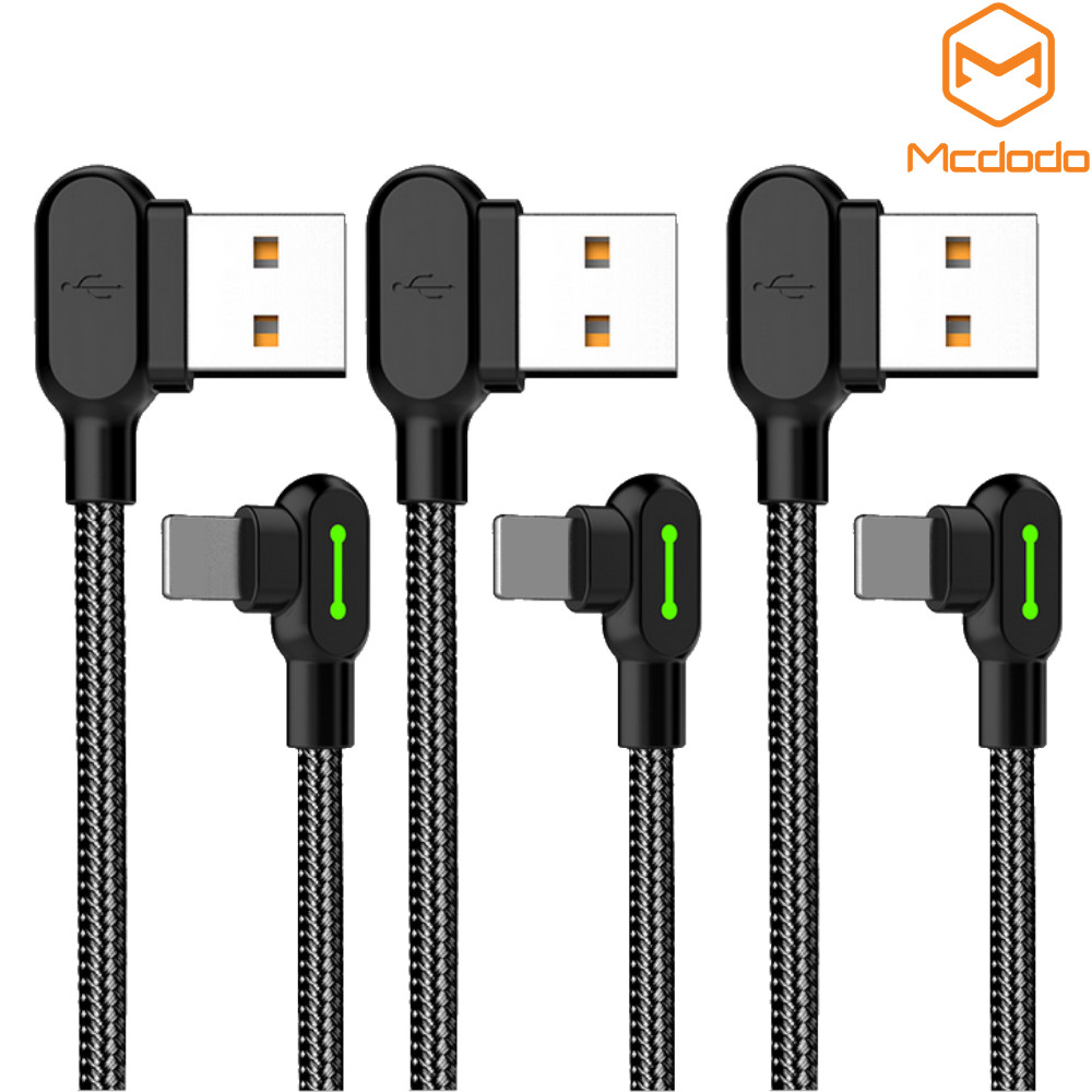 3-Pack Mcdodo 90 Degree Braided USB Charging Cable Data Charger Cord For iPhone