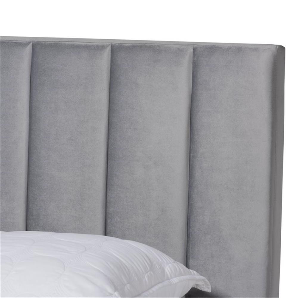 Baxton Studio Clare Queen Size Gray Velvet Panel Bed with Tufted Headboard