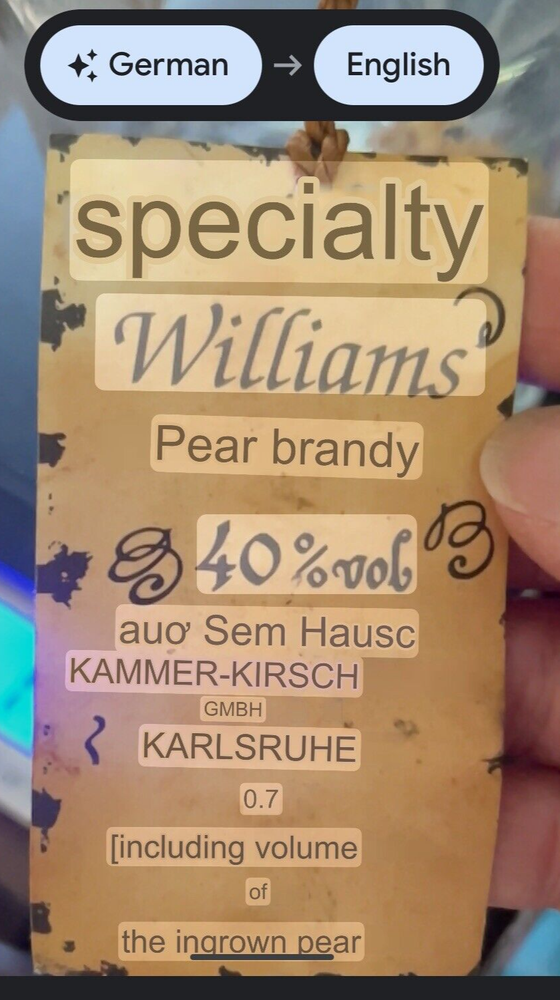 German Williams Specialty Pear Brandy with Original "In Grown Pear" EMPTY Bottle