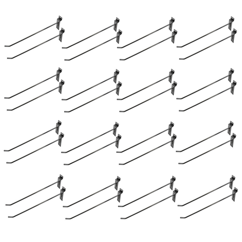 12" Slatwall Hook Panel Display Hooks, 1/4" Thickness Metal, Chrome - PACK 12