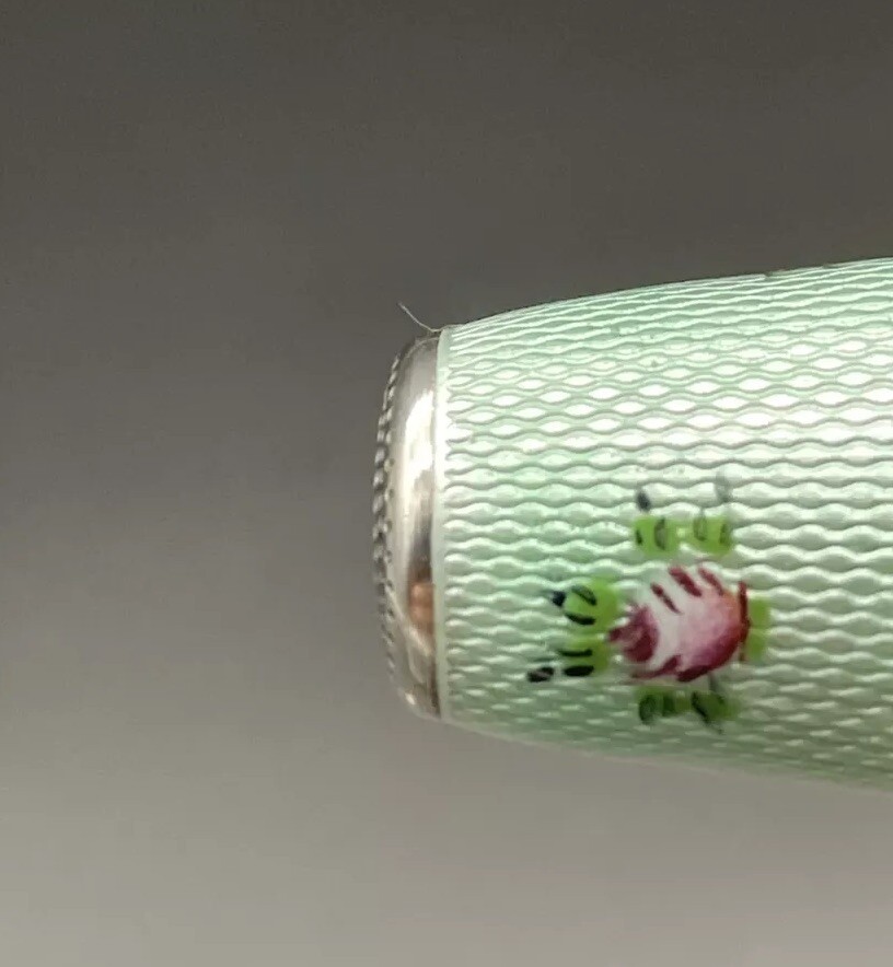 Sterling Silver & Guilloche Enamel Thimble Rose Decorations Great Condition