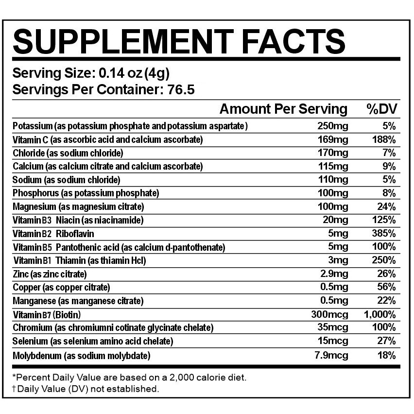 Electrolyte Complex Hydration Powder | 12 Minerals + 6 Vitamins | Blue Raspberry