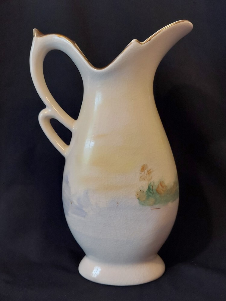 Handpainted Pitcher Swan Bridge Maple Trees