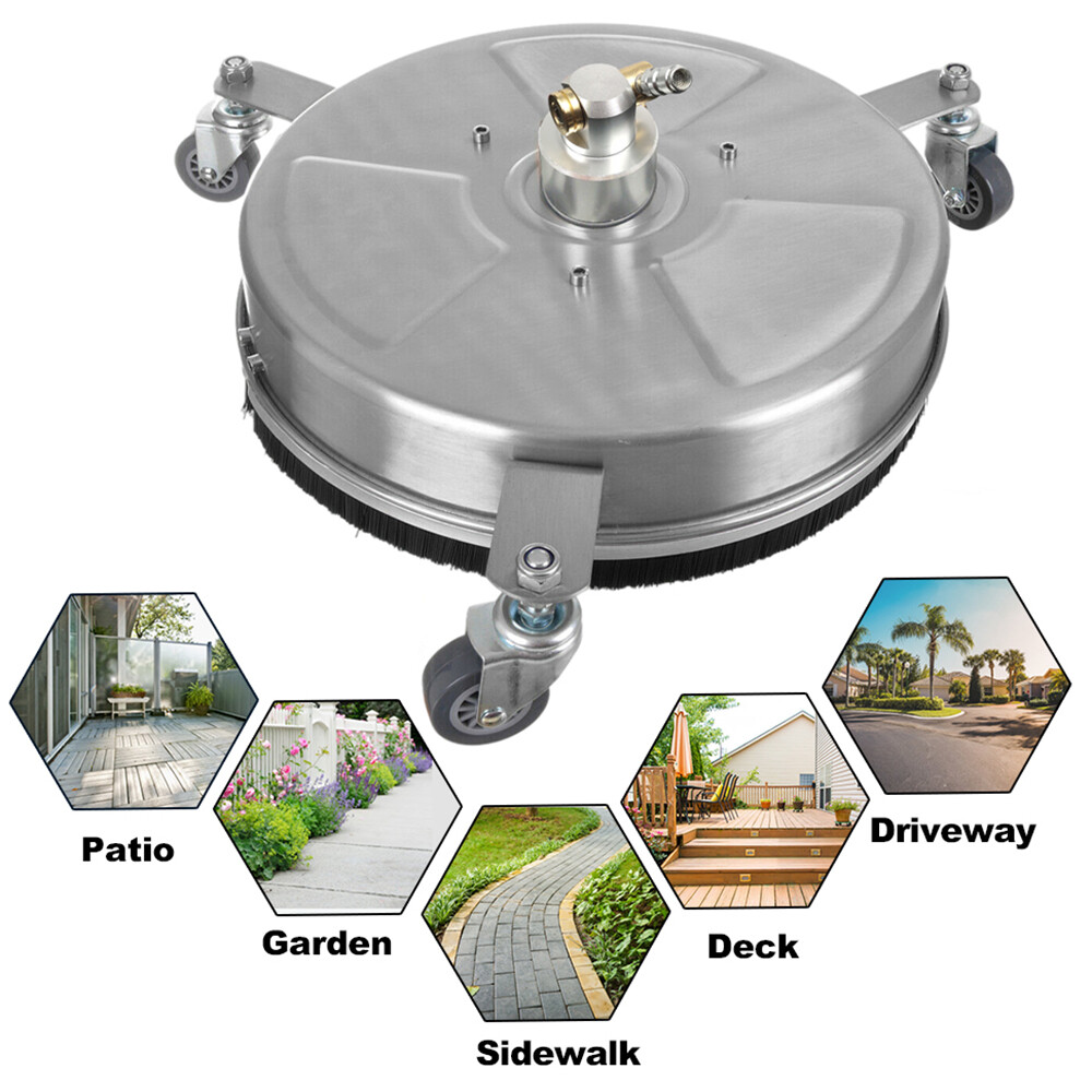 15" Pressure Washer Surface Cleaner with 3 Wheels, Stainless Steel Power Deck