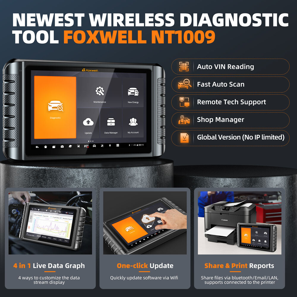 Foxwell NT1009 Bidirectional OBD2 Scanner ECU Coding ALL System 10.1" Bluetooth